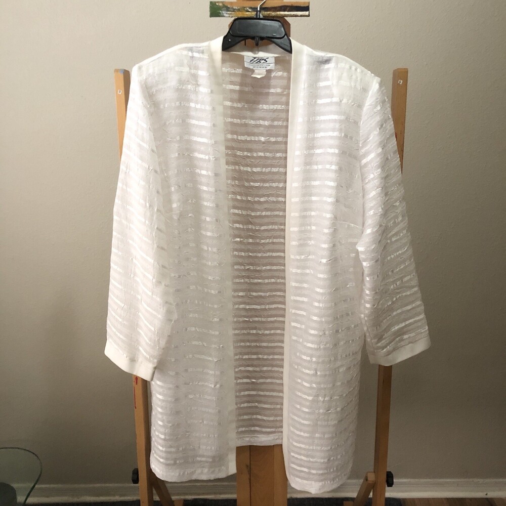 Vintage 80s Beach Duster Lagen Summer Date White HBS Collection Stripes One Size